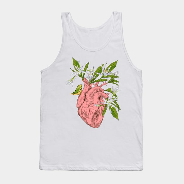 heart with flowers, leaves and birds Tank Top by Olga Berlet